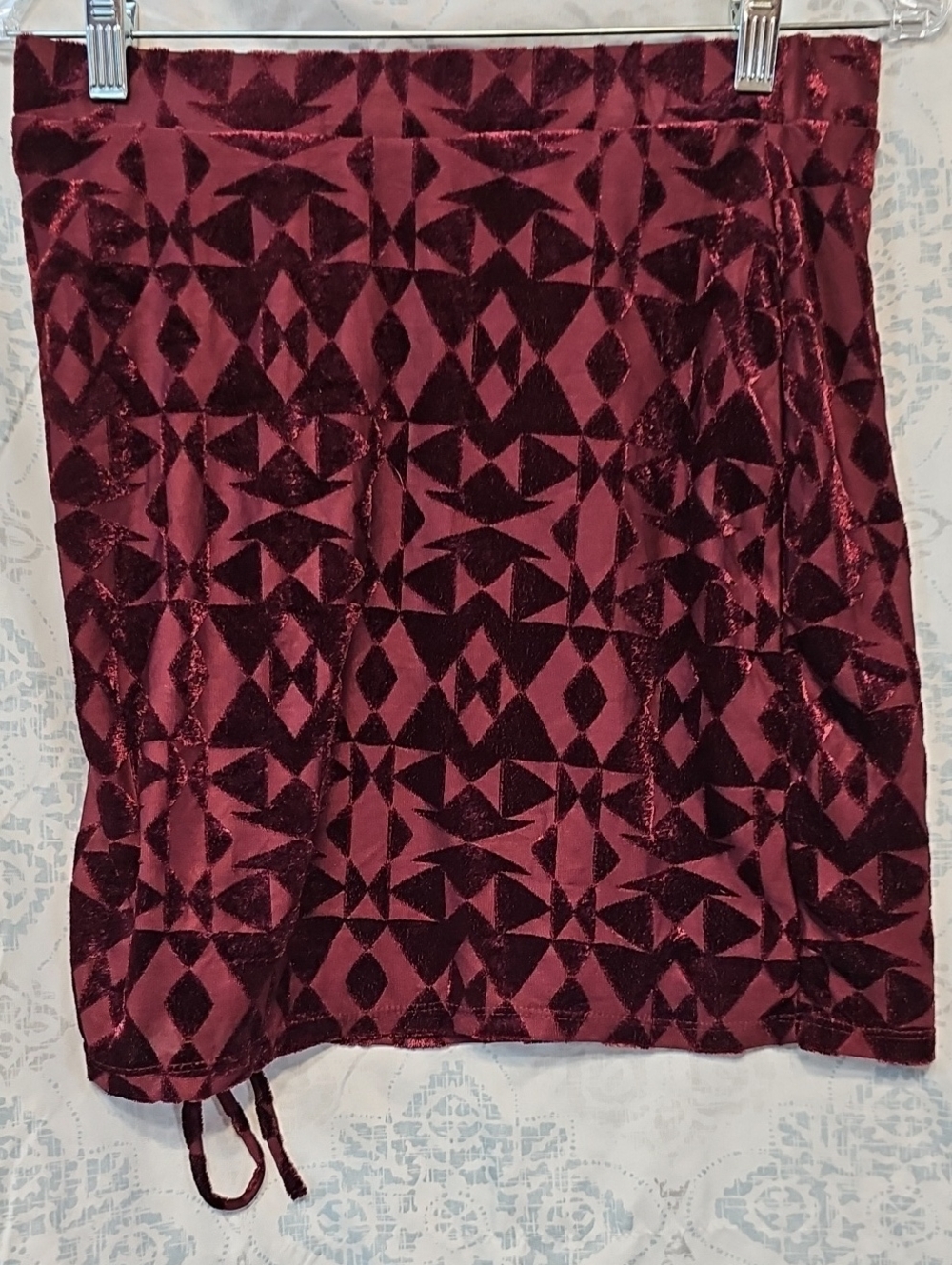 Velvet Geometric Burgundy Mini Skirt